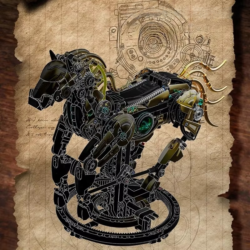 Desktrim™ | Mechanical Stealth Stallion Premium Golden Armored Building Kit
