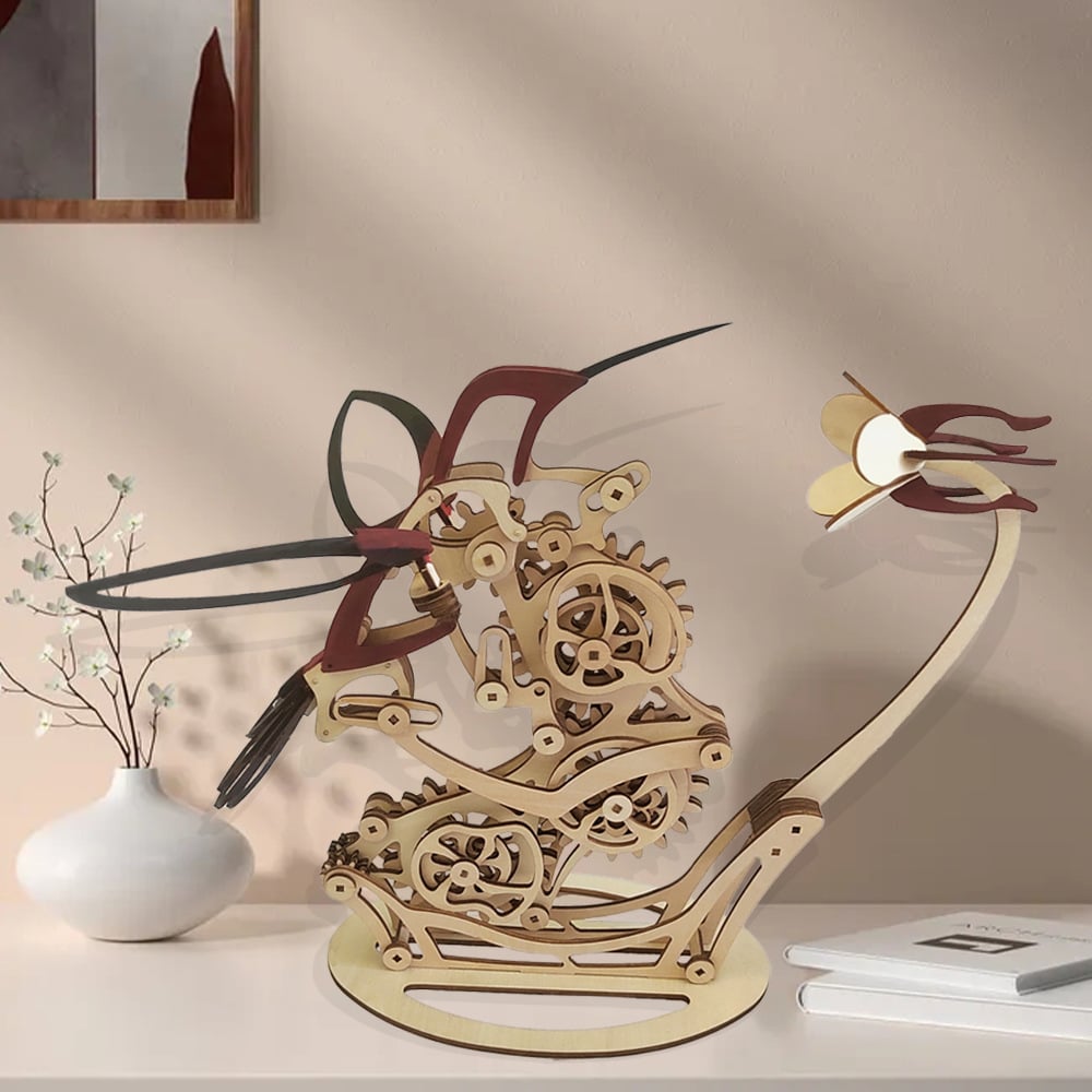 Desktrim™ | Kinetic Hummingbird Sculpture - 3D Wooden Mechanical Puzzle Kit