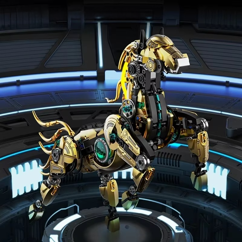 Desktrim™ | Mechanical Stealth Stallion Premium Golden Armored Building Kit