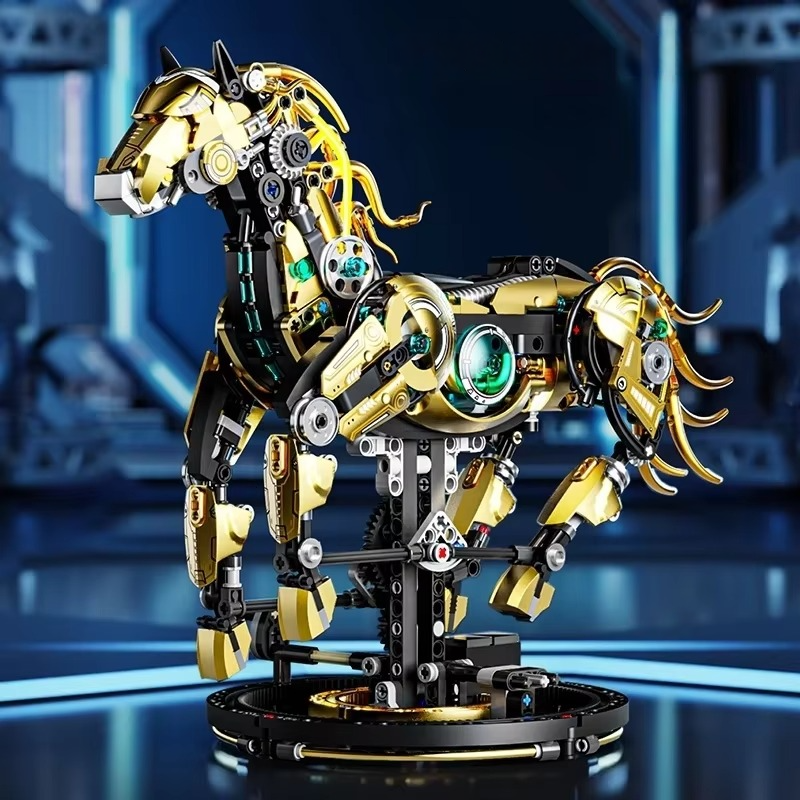 Desktrim™ | Mechanical Stealth Stallion Premium Golden Armored Building Kit