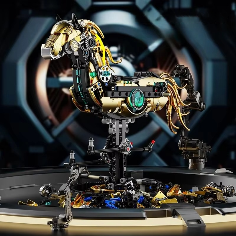 Desktrim™ | Mechanical Stealth Stallion Premium Golden Armored Building Kit