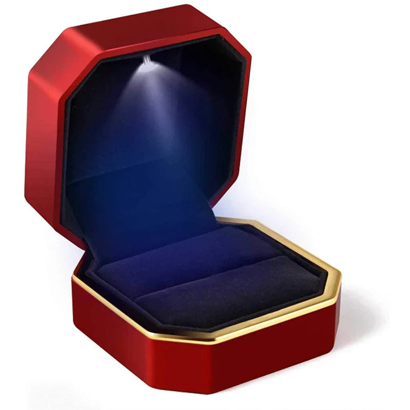 LED Jewelry Ring Box Luxury Velvet Rubber Necklace Pendant Gifts Display With Light For Proposal Engagement Wedding Case