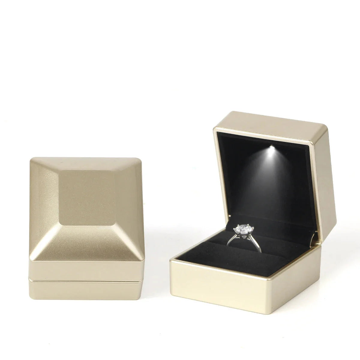 LED Jewelry Ring Box Luxury Velvet Rubber Necklace Pendant Gifts Display With Light For Proposal Engagement Wedding Case