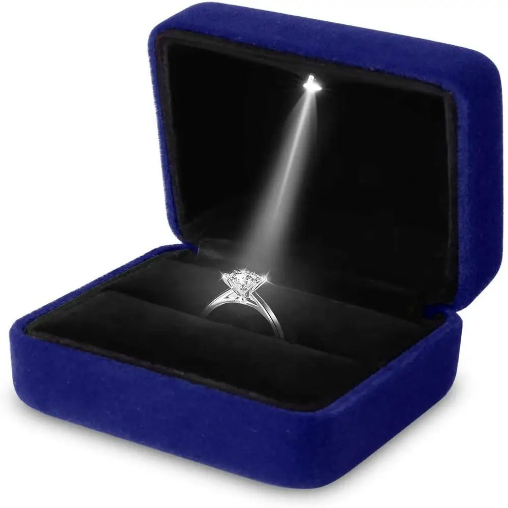 LED Jewelry Ring Box Luxury Velvet Rubber Necklace Pendant Gifts Display With Light For Proposal Engagement Wedding Case