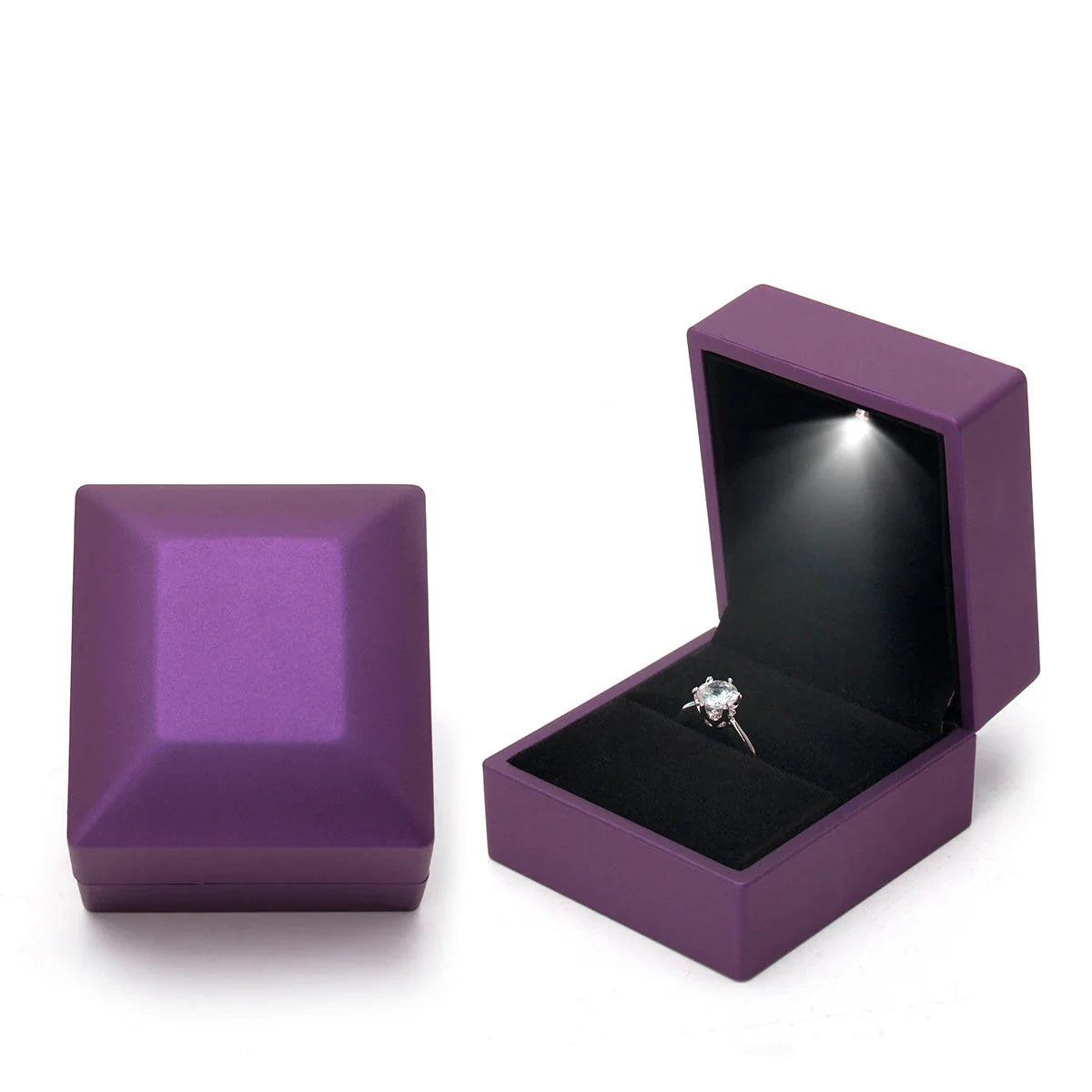 LED Jewelry Ring Box Luxury Velvet Rubber Necklace Pendant Gifts Display With Light For Proposal Engagement Wedding Case