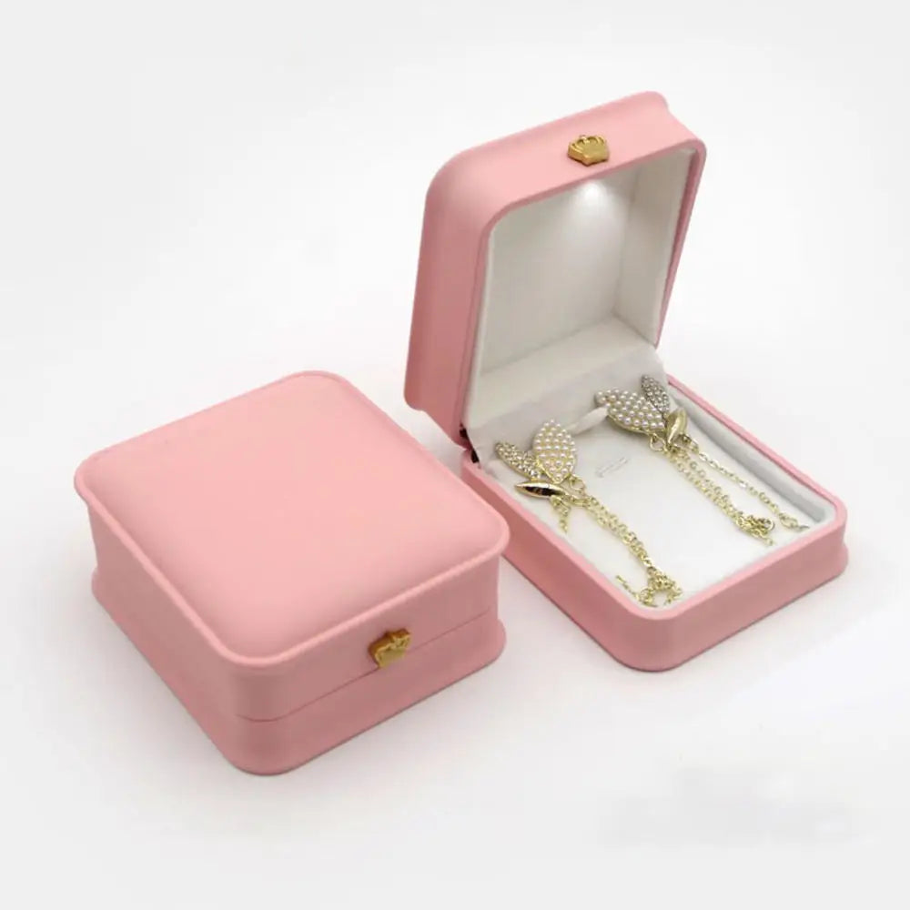 LED Jewelry Ring Box Luxury Velvet Rubber Necklace Pendant Gifts Display With Light For Proposal Engagement Wedding Case