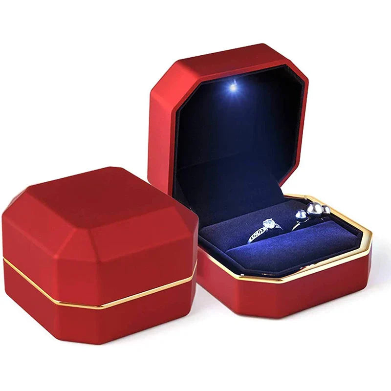 LED Jewelry Ring Box Luxury Velvet Rubber Necklace Pendant Gifts Display With Light For Proposal Engagement Wedding Case