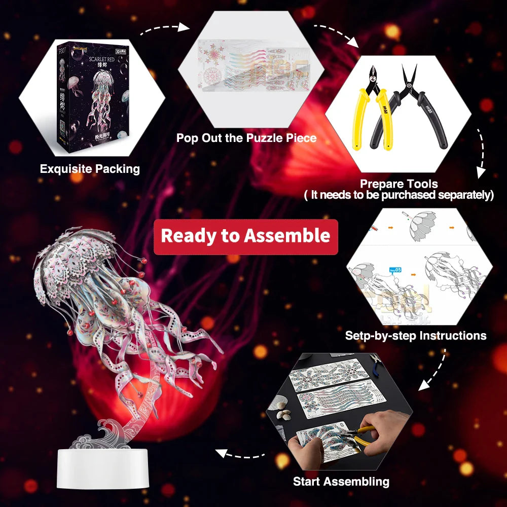 Desktrim™ | 3D Metal Puzzle Jellyfish Kit - 61 Piece Stainless Steel DIY Assembly Model Building Set for Adults
