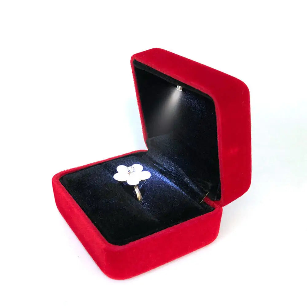 LED Jewelry Ring Box Luxury Velvet Rubber Necklace Pendant Gifts Display With Light For Proposal Engagement Wedding Case