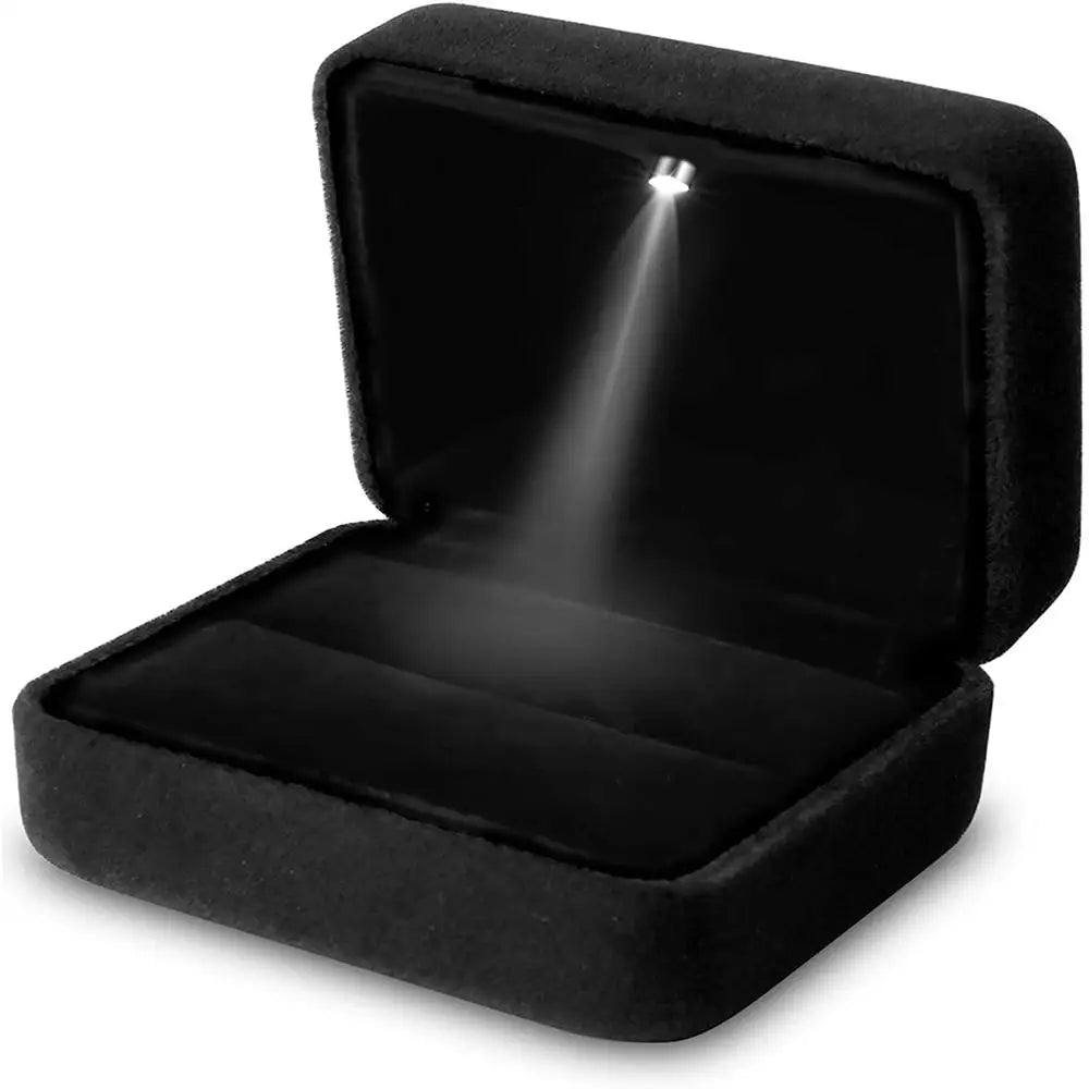 LED Jewelry Ring Box Luxury Velvet Rubber Necklace Pendant Gifts Display With Light For Proposal Engagement Wedding Case