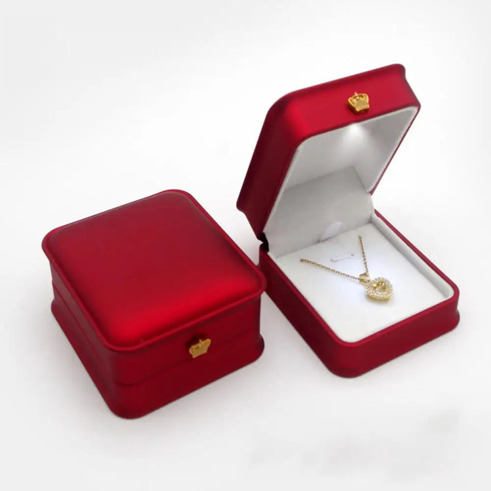 LED Jewelry Ring Box Luxury Velvet Rubber Necklace Pendant Gifts Display With Light For Proposal Engagement Wedding Case