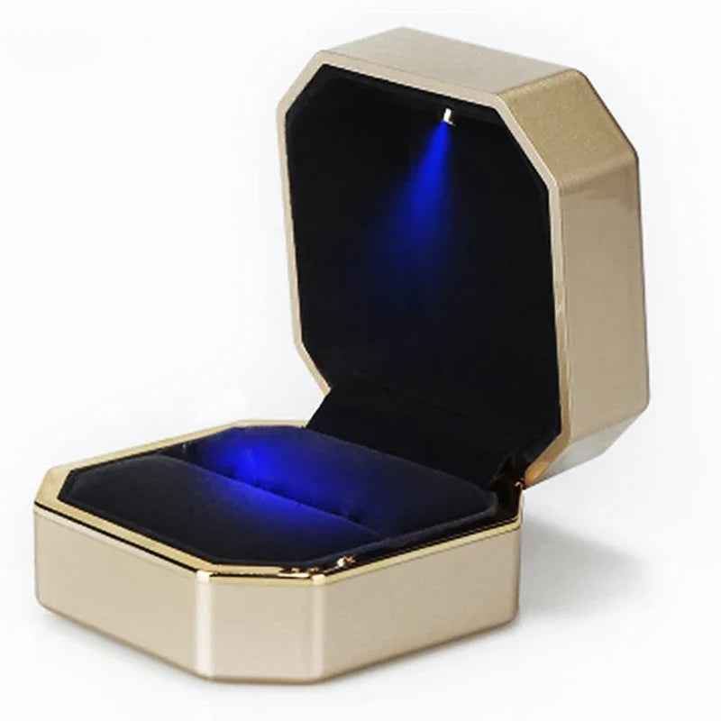 LED Jewelry Ring Box Luxury Velvet Rubber Necklace Pendant Gifts Display With Light For Proposal Engagement Wedding Case