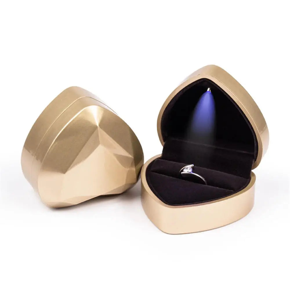 LED Jewelry Ring Box Luxury Velvet Rubber Necklace Pendant Gifts Display With Light For Proposal Engagement Wedding Case