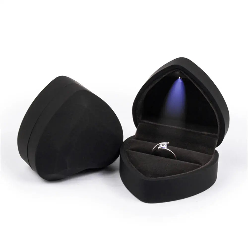 LED Jewelry Ring Box Luxury Velvet Rubber Necklace Pendant Gifts Display With Light For Proposal Engagement Wedding Case