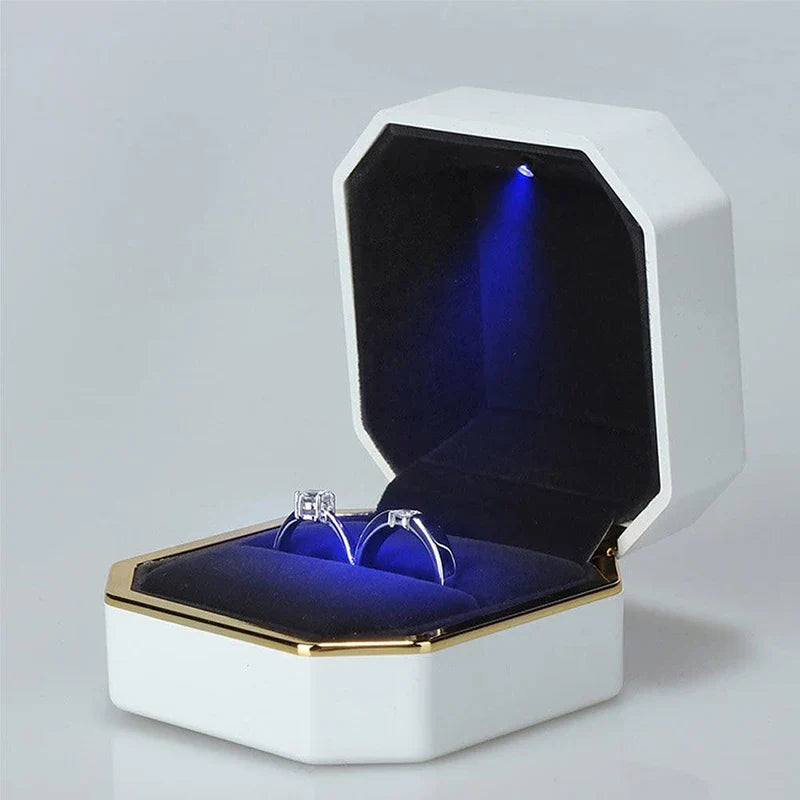 LED Jewelry Ring Box Luxury Velvet Rubber Necklace Pendant Gifts Display With Light For Proposal Engagement Wedding Case