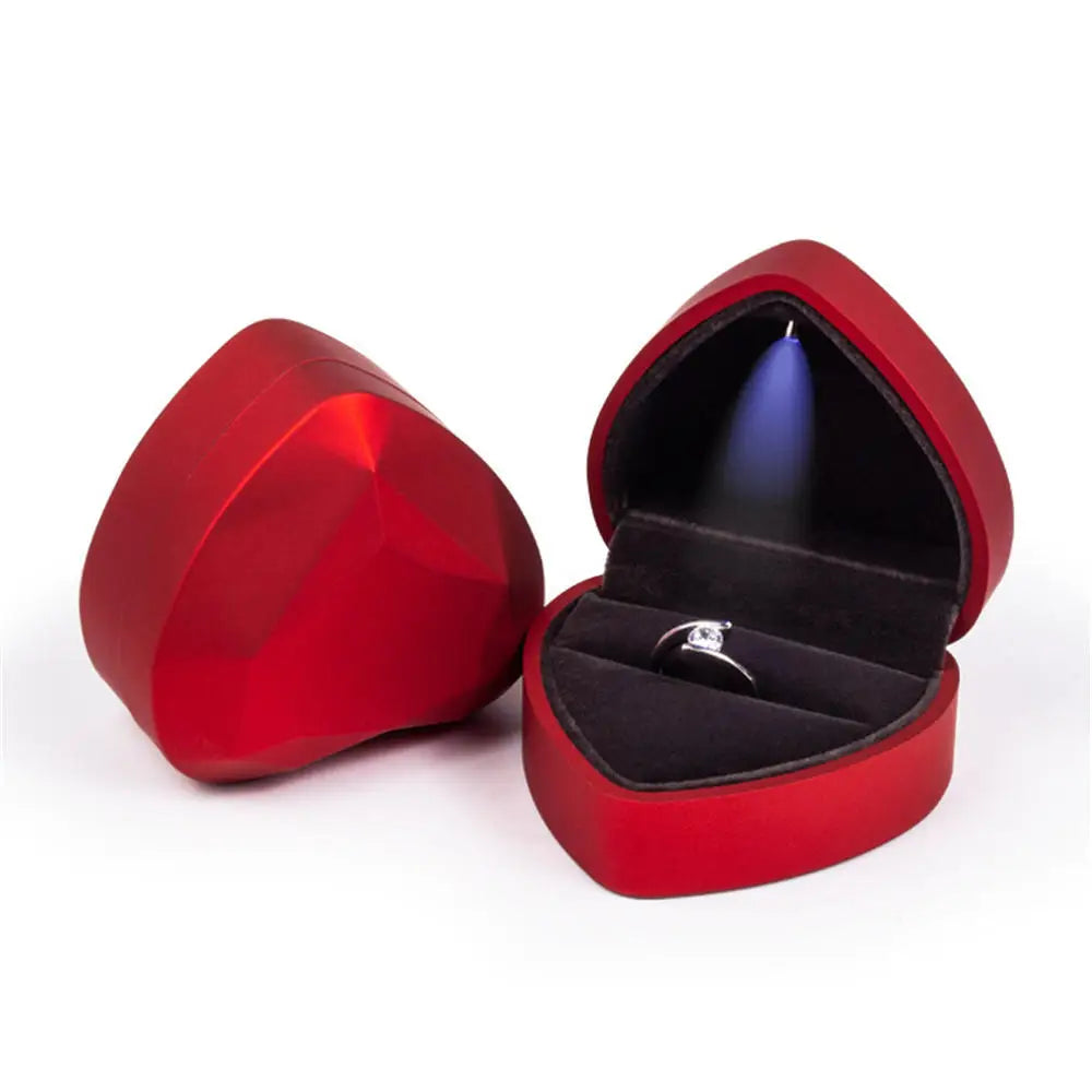 LED Jewelry Ring Box Luxury Velvet Rubber Necklace Pendant Gifts Display With Light For Proposal Engagement Wedding Case
