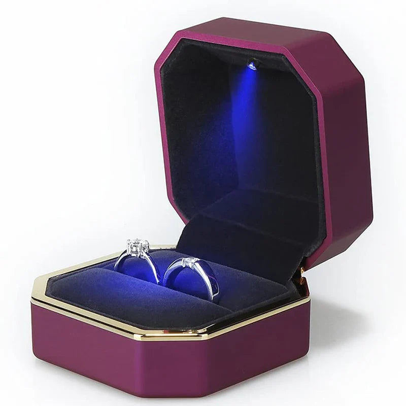 LED Jewelry Ring Box Luxury Velvet Rubber Necklace Pendant Gifts Display With Light For Proposal Engagement Wedding Case