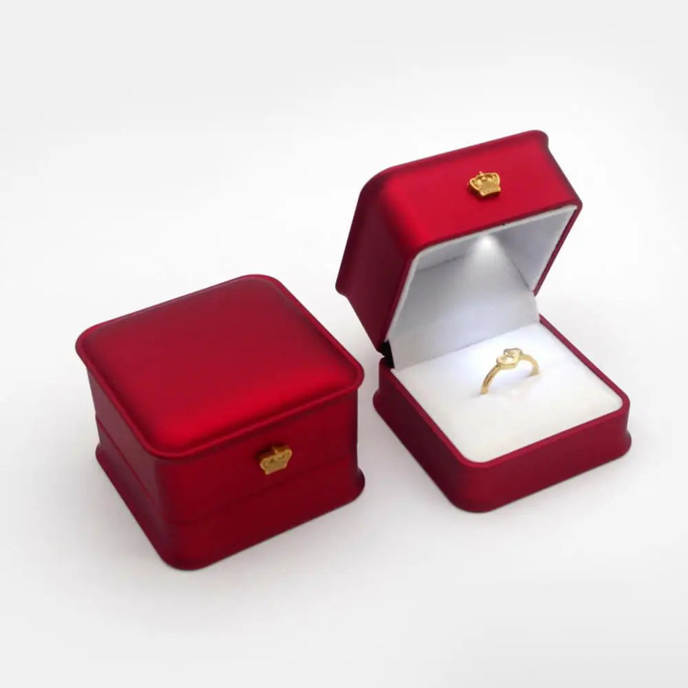 LED Jewelry Ring Box Luxury Velvet Rubber Necklace Pendant Gifts Display With Light For Proposal Engagement Wedding Case