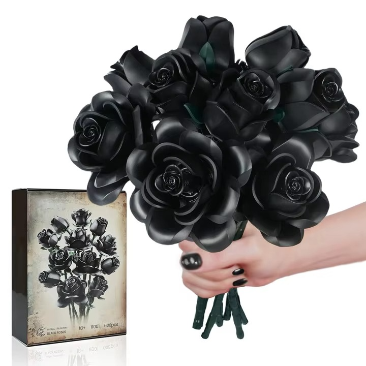 Desktrim™ | Eternal Black Rose Bouquet Building Blocks