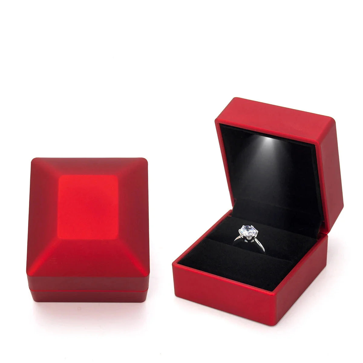 LED Jewelry Ring Box Luxury Velvet Rubber Necklace Pendant Gifts Display With Light For Proposal Engagement Wedding Case