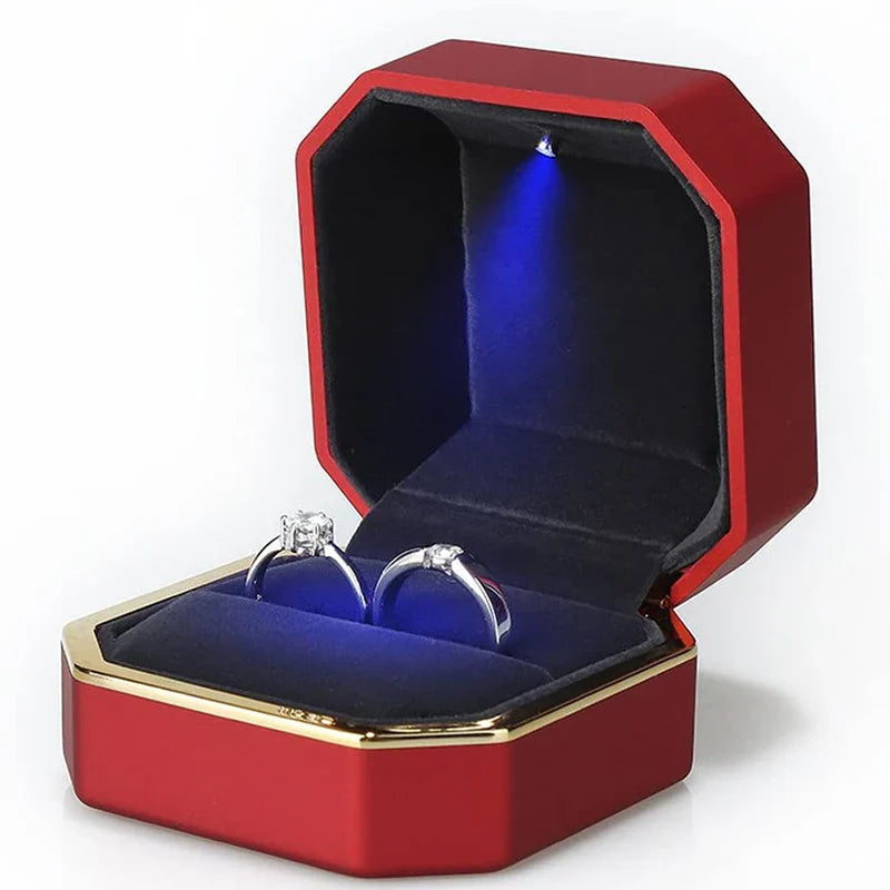 LED Jewelry Ring Box Luxury Velvet Rubber Necklace Pendant Gifts Display With Light For Proposal Engagement Wedding Case