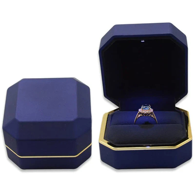 LED Jewelry Ring Box Luxury Velvet Rubber Necklace Pendant Gifts Display With Light For Proposal Engagement Wedding Case