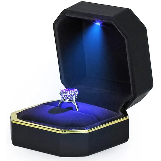 LED Jewelry Ring Box Luxury Velvet Rubber Necklace Pendant Gifts Display With Light For Proposal Engagement Wedding Case