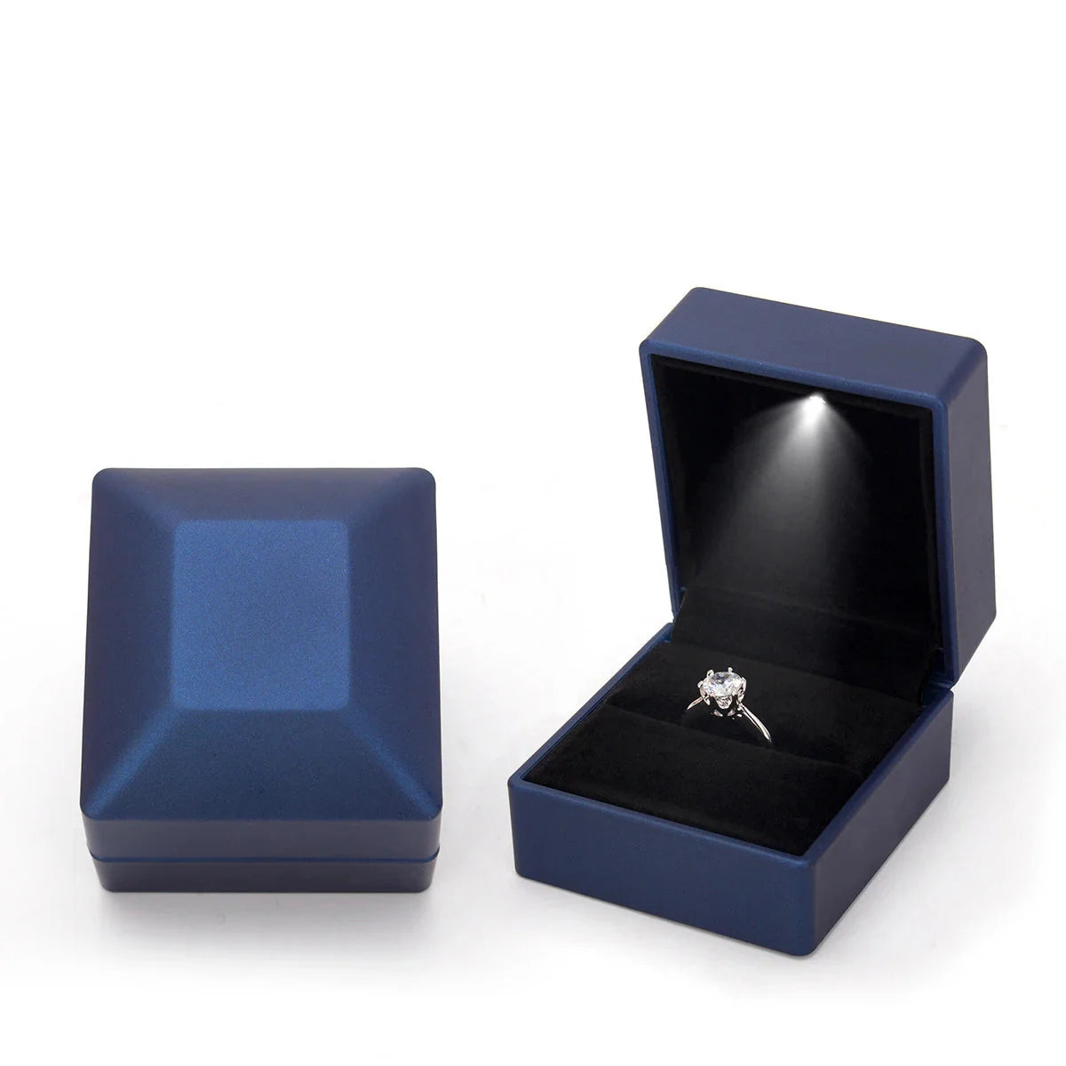 LED Jewelry Ring Box Luxury Velvet Rubber Necklace Pendant Gifts Display With Light For Proposal Engagement Wedding Case
