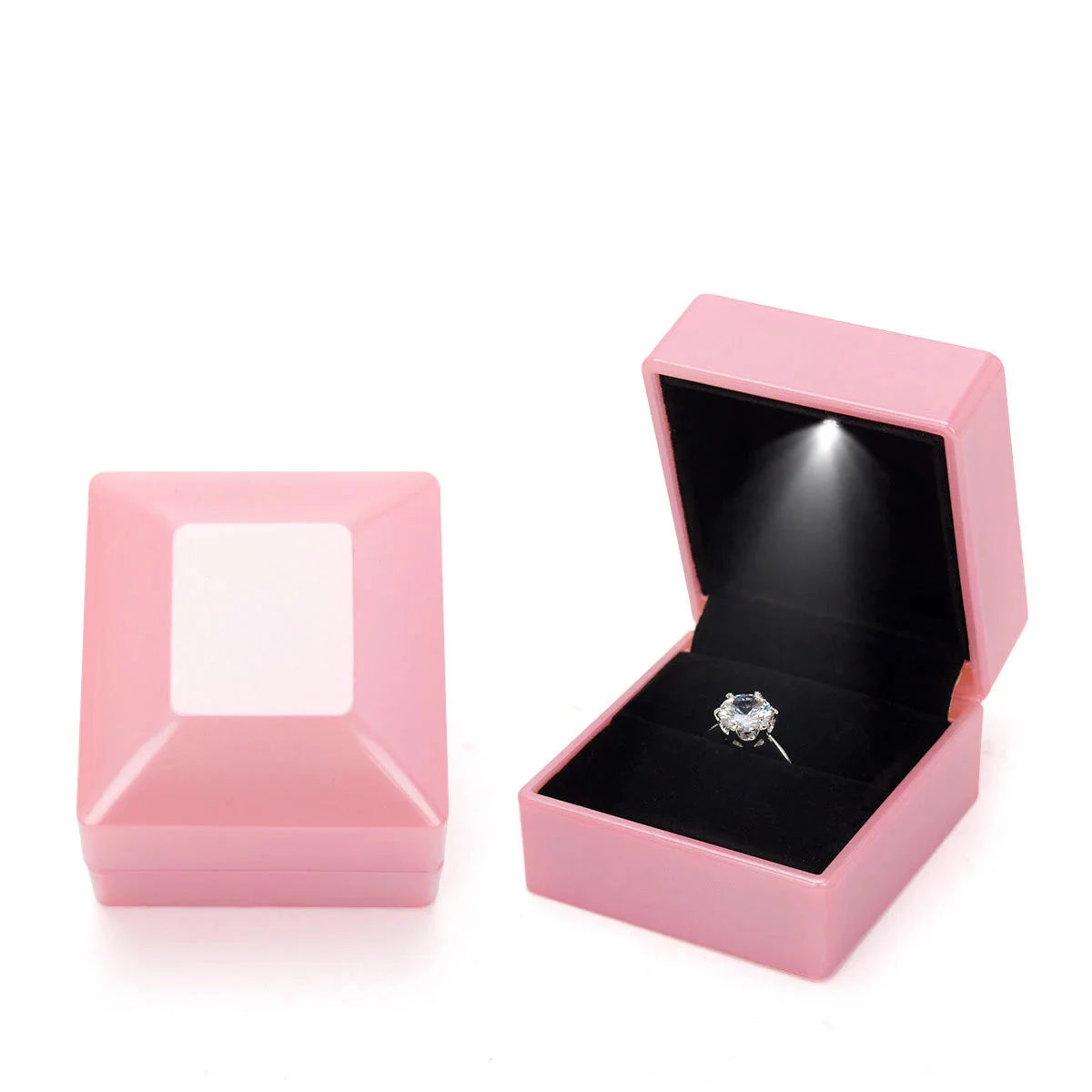 LED Jewelry Ring Box Luxury Velvet Rubber Necklace Pendant Gifts Display With Light For Proposal Engagement Wedding Case