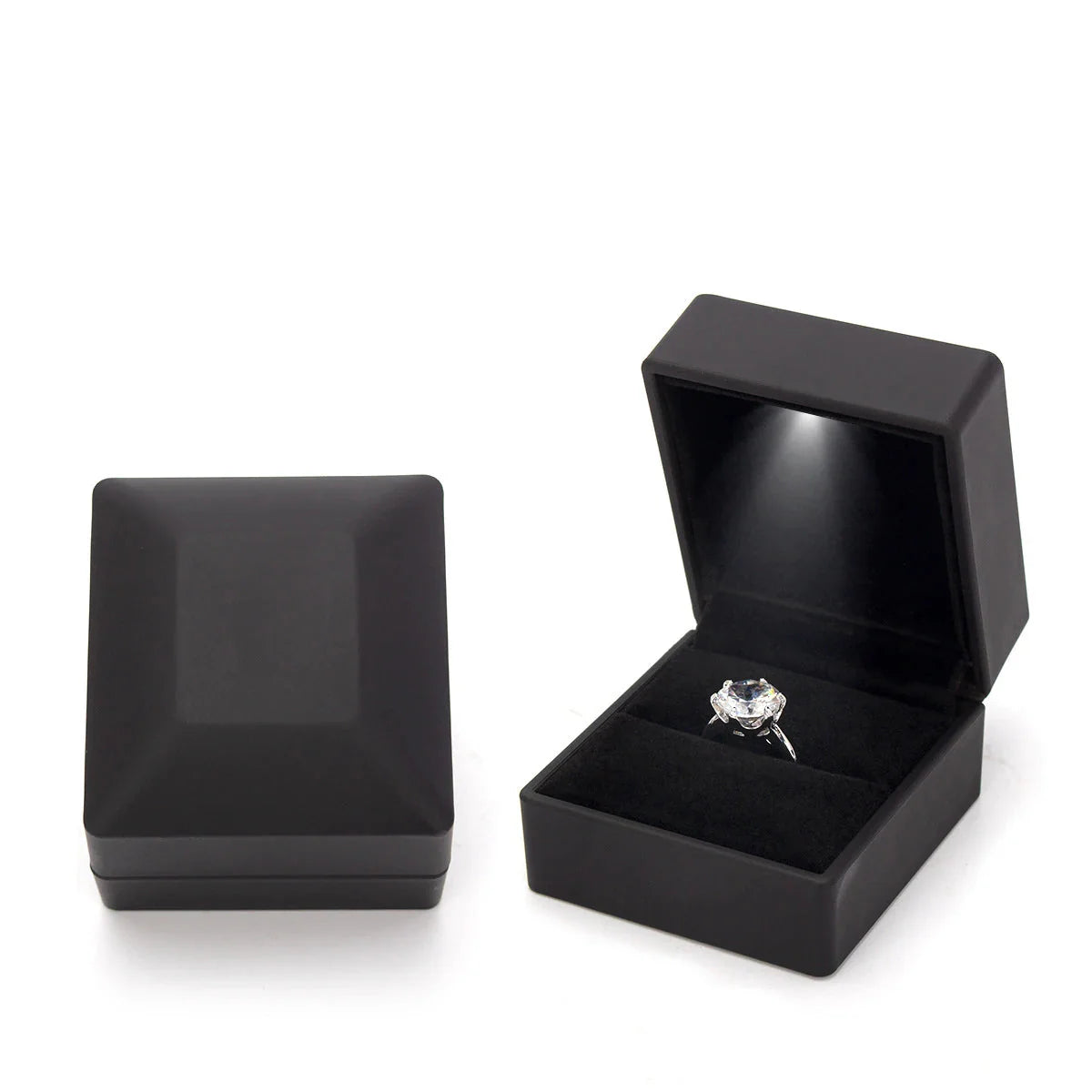 LED Jewelry Ring Box Luxury Velvet Rubber Necklace Pendant Gifts Display With Light For Proposal Engagement Wedding Case