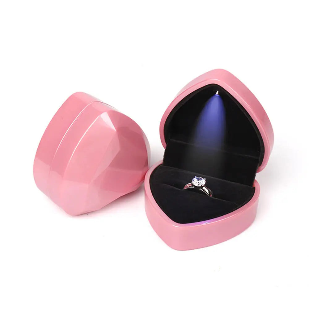 LED Jewelry Ring Box Luxury Velvet Rubber Necklace Pendant Gifts Display With Light For Proposal Engagement Wedding Case