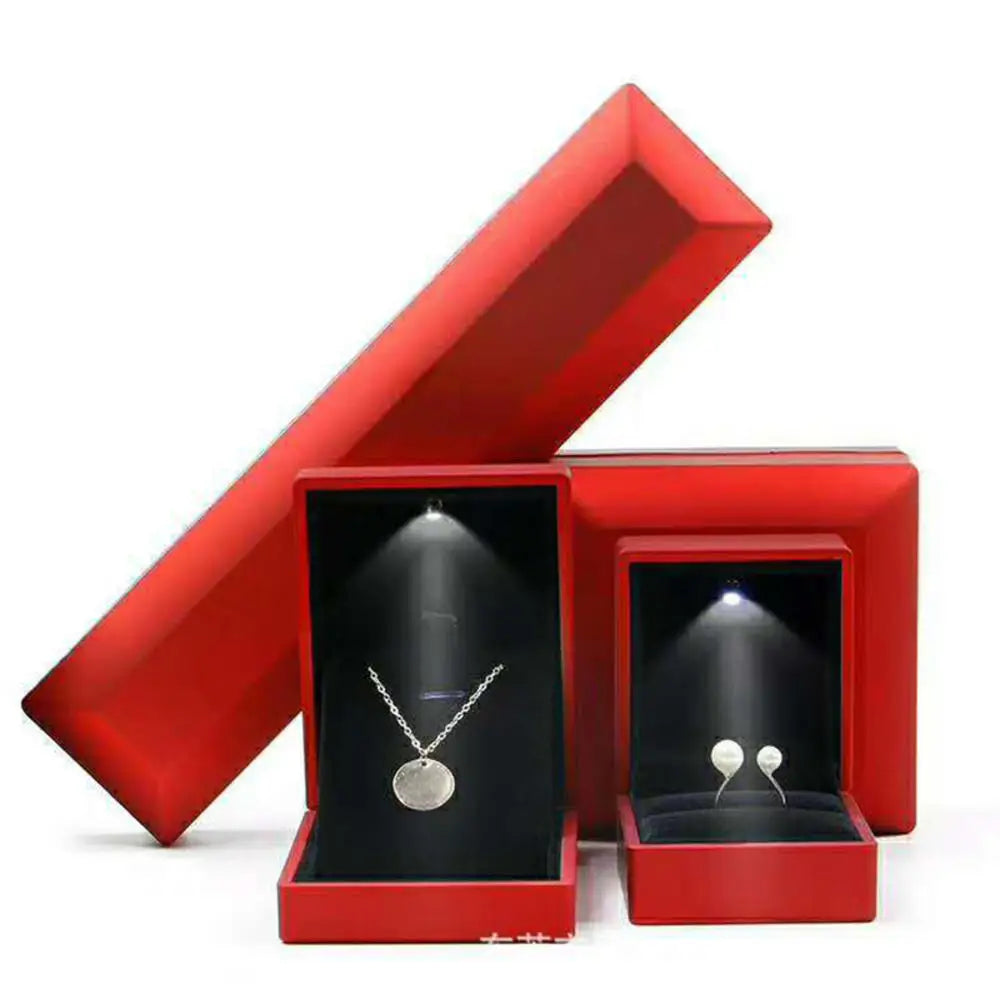 LED Jewelry Ring Box Luxury Velvet Rubber Necklace Pendant Gifts Display With Light For Proposal Engagement Wedding Case