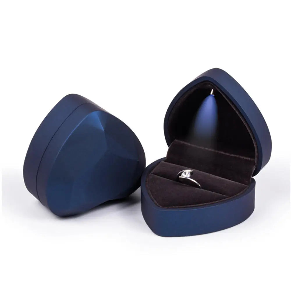 LED Jewelry Ring Box Luxury Velvet Rubber Necklace Pendant Gifts Display With Light For Proposal Engagement Wedding Case