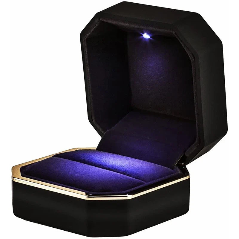LED Jewelry Ring Box Luxury Velvet Rubber Necklace Pendant Gifts Display With Light For Proposal Engagement Wedding Case