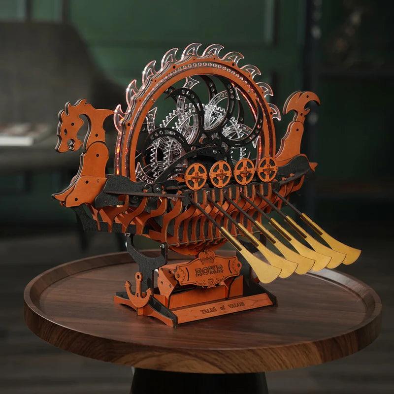 Desktrim™ | Viking Dragon Longship - Mechanical 3D Wooden Puzzle