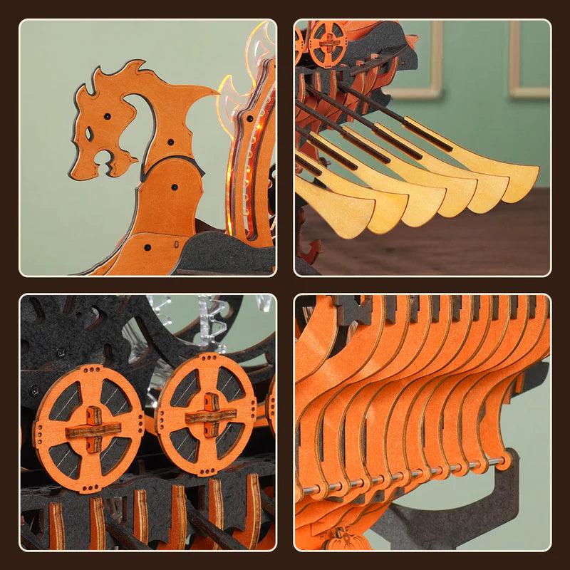 Desktrim™ | Viking Dragon Longship - Mechanical 3D Wooden Puzzle
