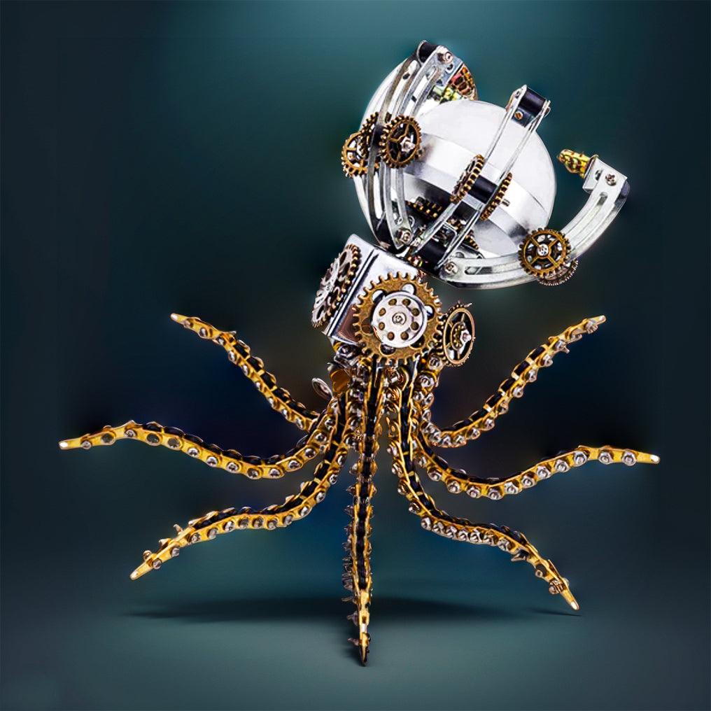 Desktrim™ | DIY 3D Metal Steampunk Galaxy Craft Puzzle Mechanical Octopus with Desk Lamp Model-1060PCS