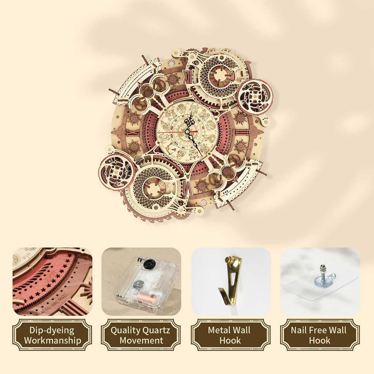 Desktrim™ | Enchanted Zodiac Wall Clock Time Keeper -  3D Wooden Model kit