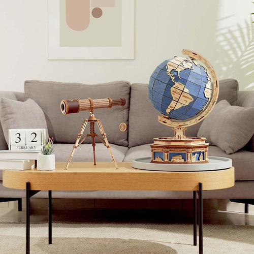 Desktrim™ | Explorer's Collection - Wooden Globe & Monocular Telescope Set