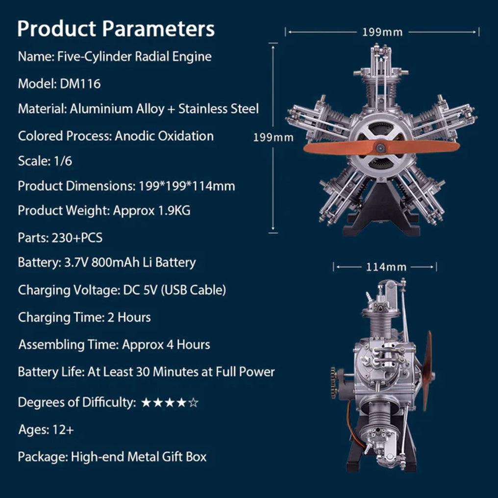 Desktrim™ | DIY 1/6 Full Metal 5 Cylinder Radial Engine Model Kit
