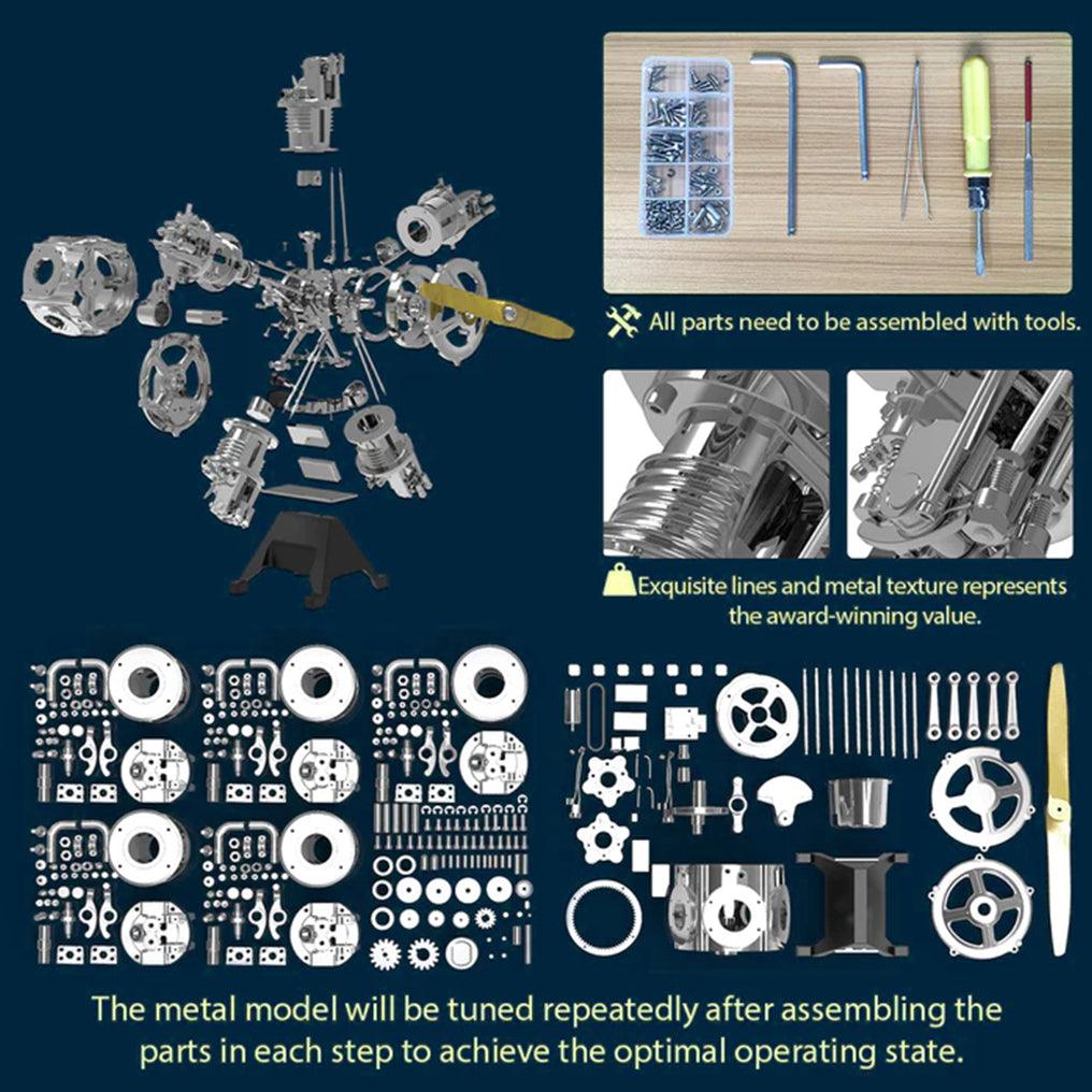 Desktrim™ | DIY 1/6 Full Metal 5 Cylinder Radial Engine Model Kit