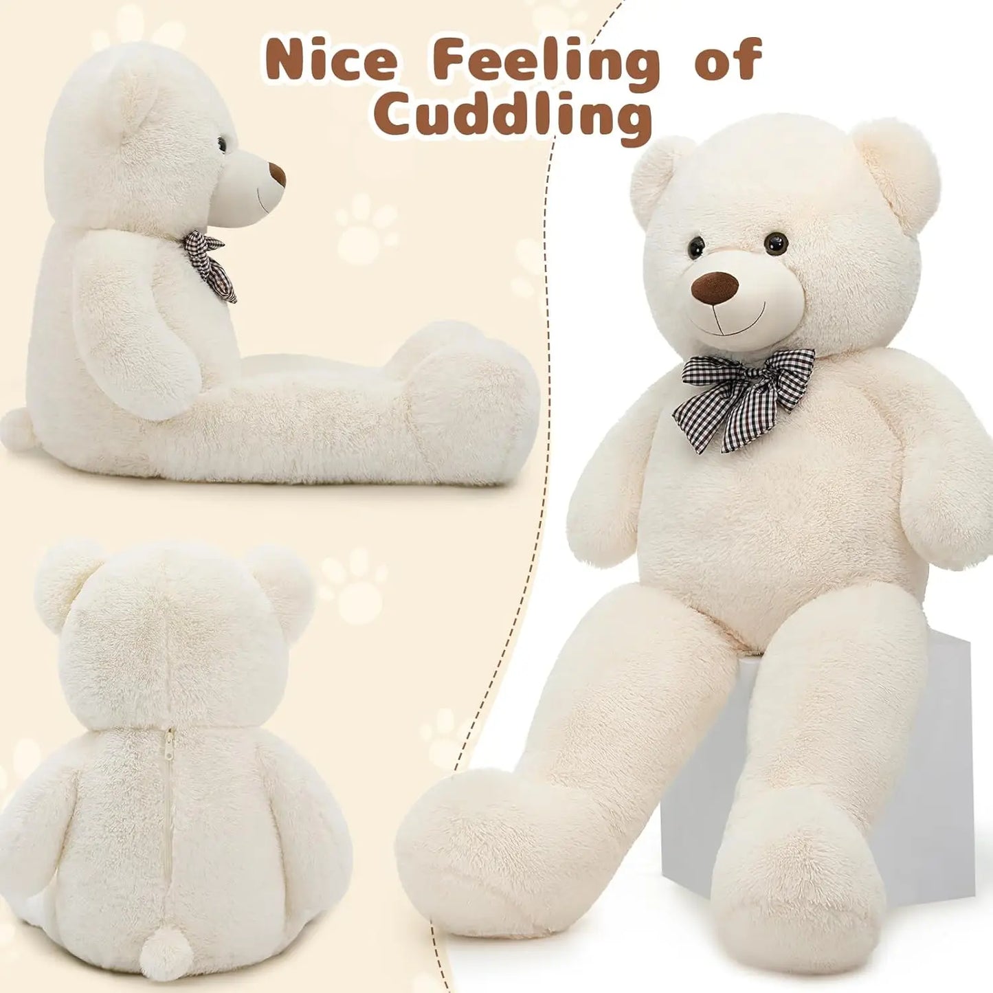 Giant Teddy Bear 4 Feet Big Footprints Plush Stuffed Animals Life Size Large Teddy for Girlfriend Wife Children