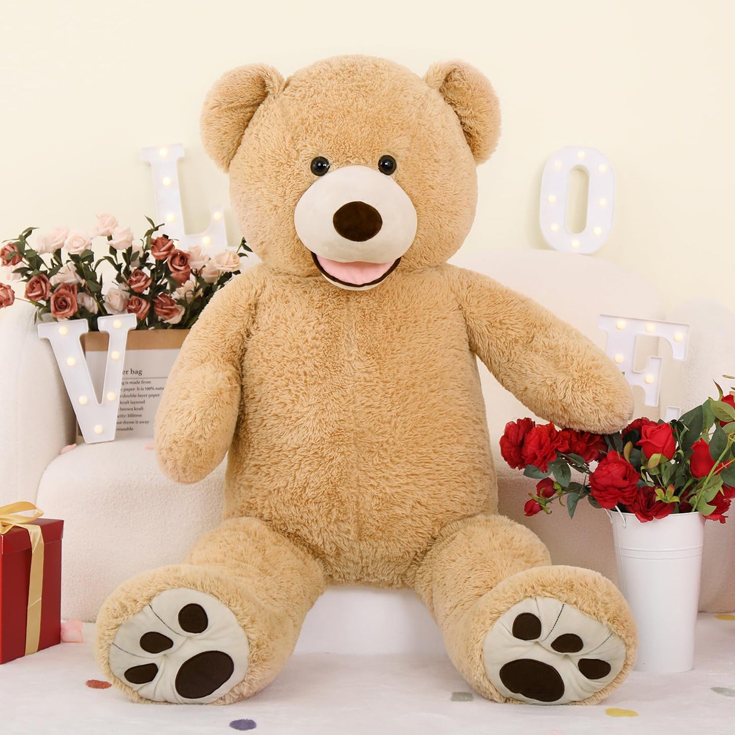Giant Teddy Bear 4 Feet Big Footprints Plush Stuffed Animals Life Size Large Teddy for Girlfriend Wife Children