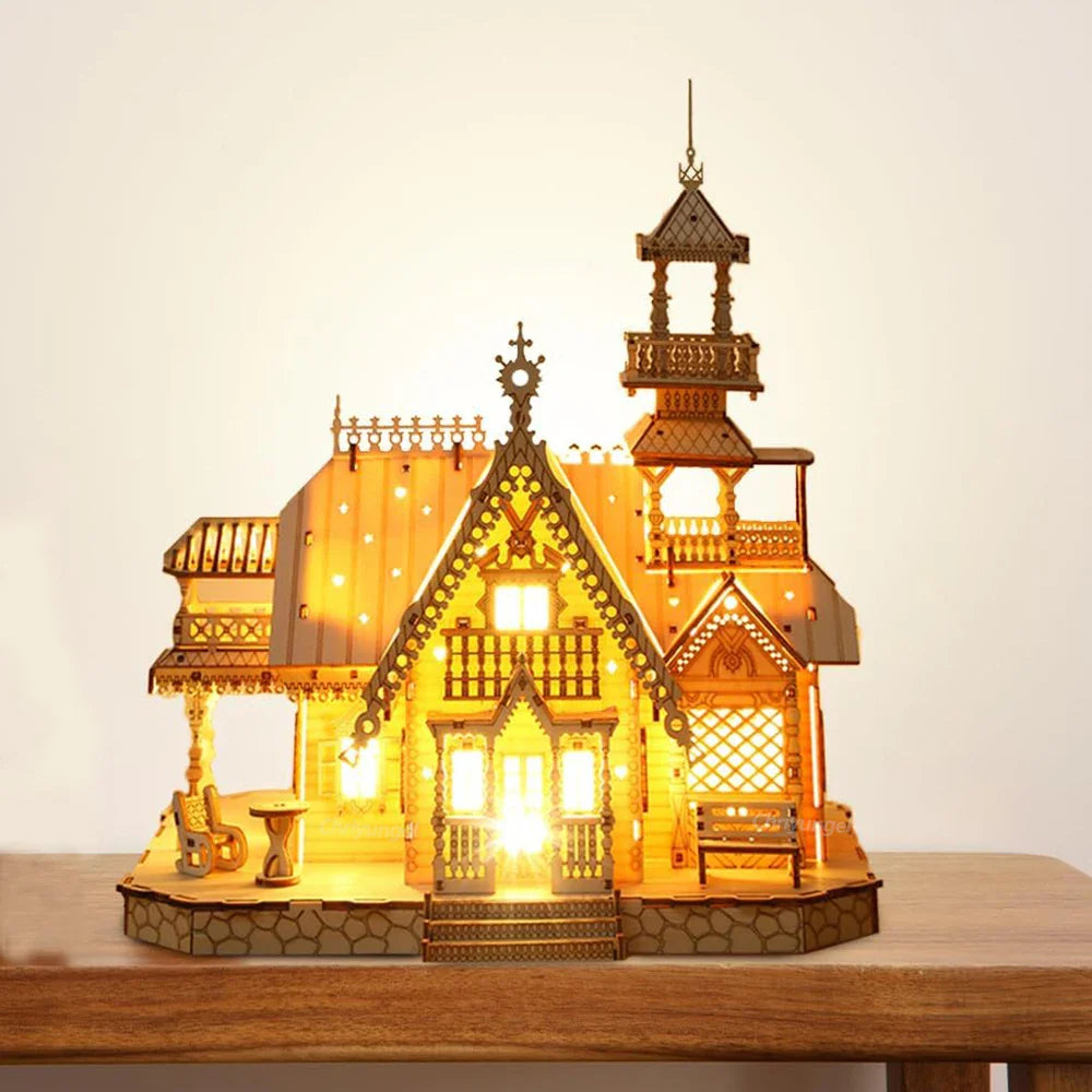 Desktrim™ | DIY Villa 3D Wooden Model Kit with Light Castle Puzzles Assembly Desk Decoration