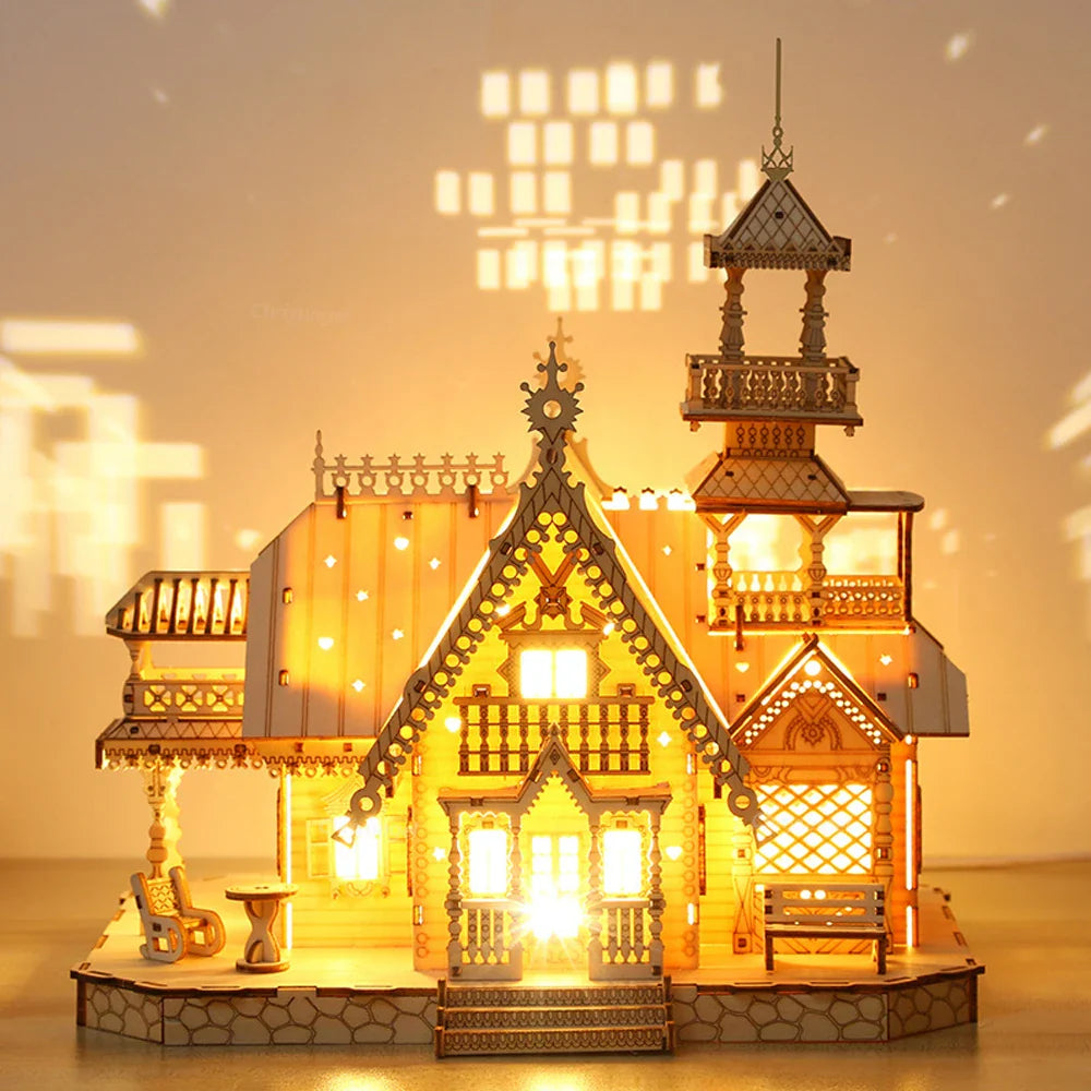 Desktrim™ | DIY Villa 3D Wooden Model Kit with Light Castle Puzzles Assembly Desk Decoration