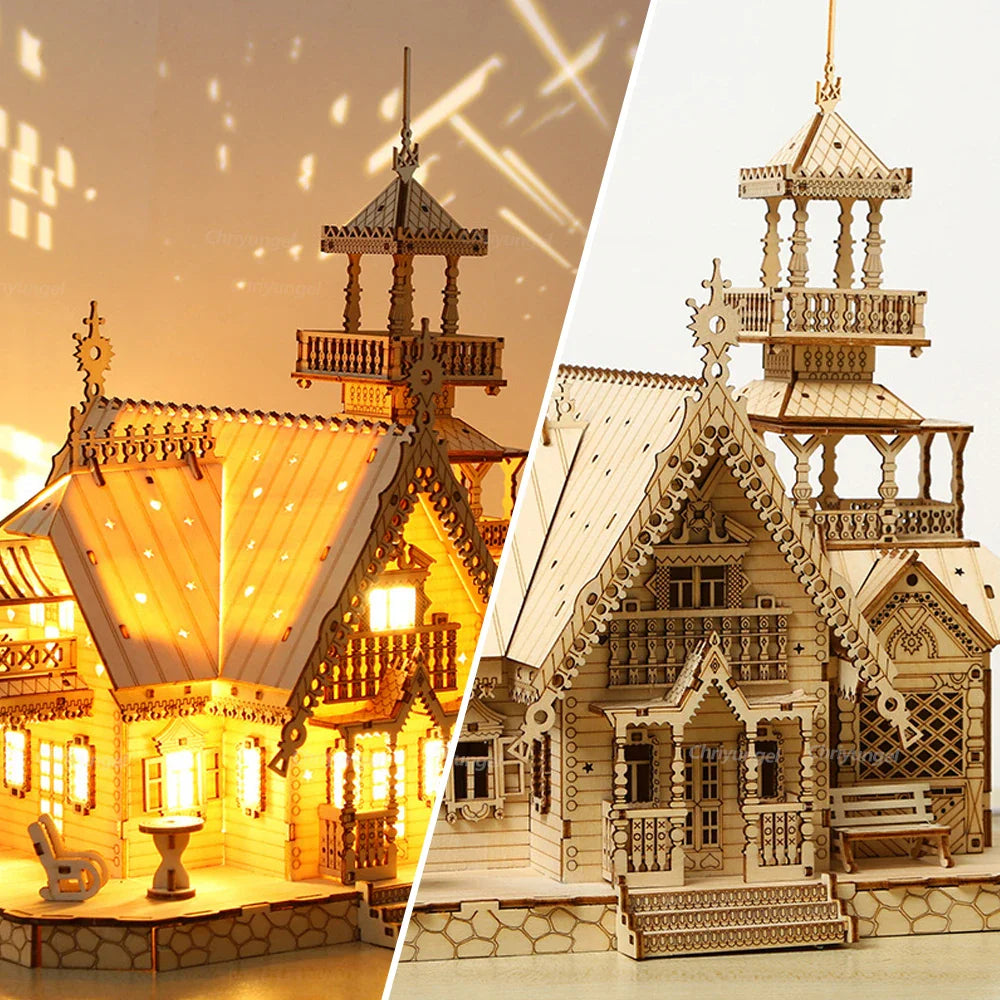 Desktrim™ | DIY Villa 3D Wooden Model Kit with Light Castle Puzzles Assembly Desk Decoration