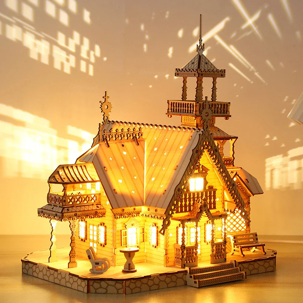 Desktrim™ | DIY Villa 3D Wooden Model Kit with Light Castle Puzzles Assembly Desk Decoration
