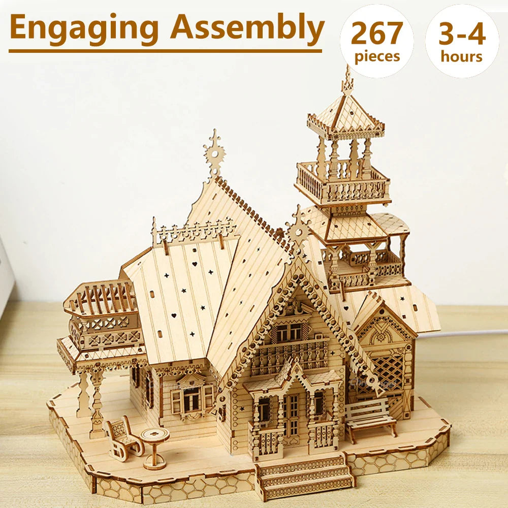 Desktrim™ | DIY Villa 3D Wooden Model Kit with Light Castle Puzzles Assembly Desk Decoration