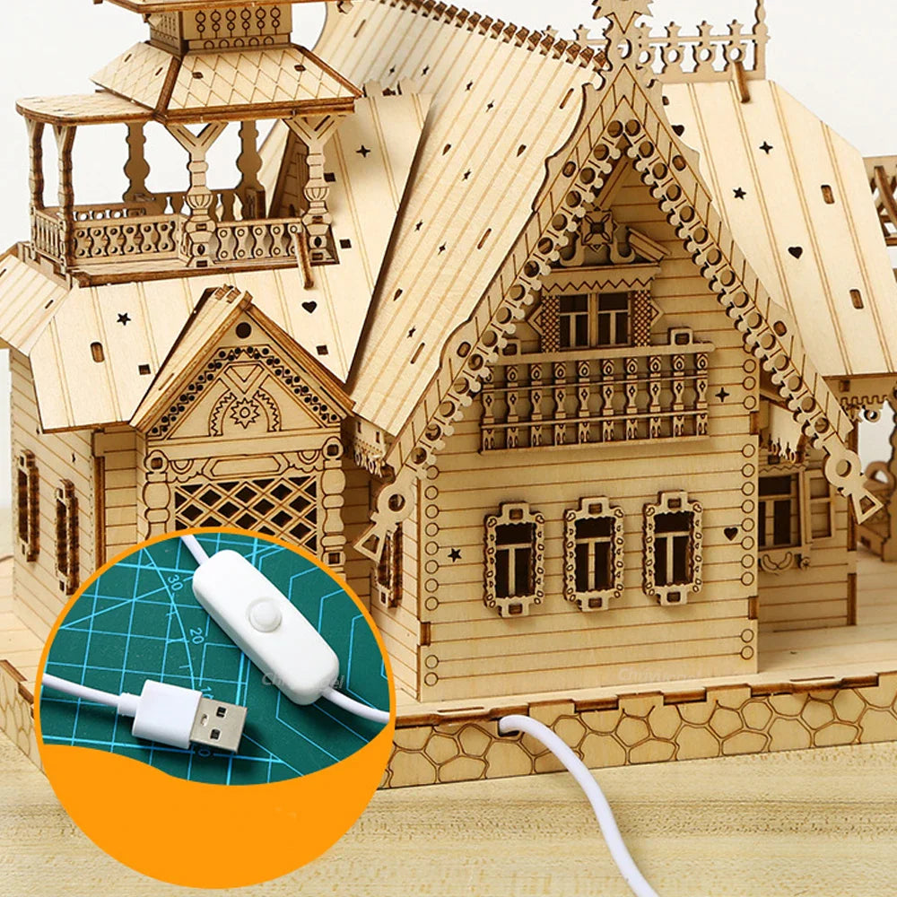 Desktrim™ | DIY Villa 3D Wooden Model Kit with Light Castle Puzzles Assembly Desk Decoration