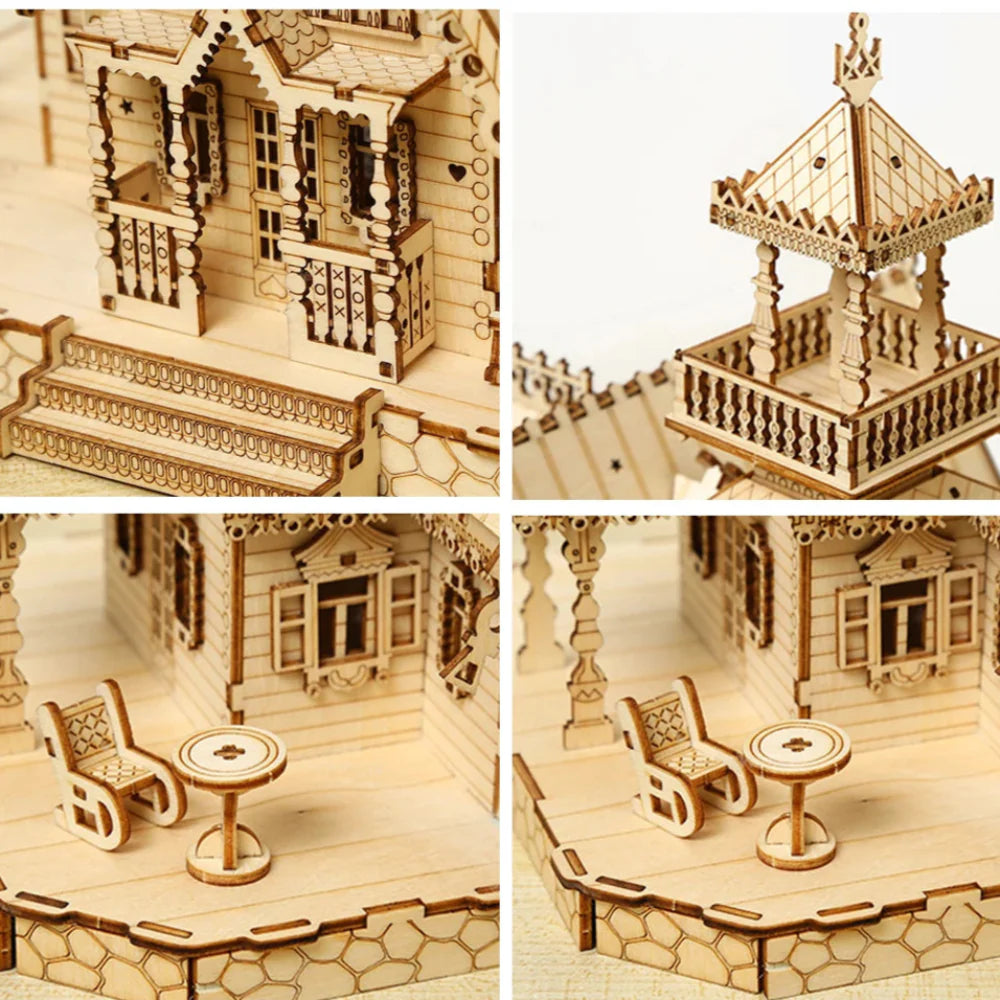Desktrim™ | DIY Villa 3D Wooden Model Kit with Light Castle Puzzles Assembly Desk Decoration